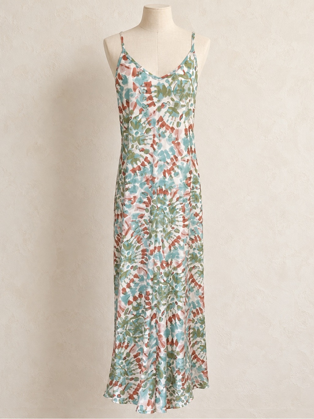 Tie-Dye Slip Maxi Dress in Green, Blue & Brown
